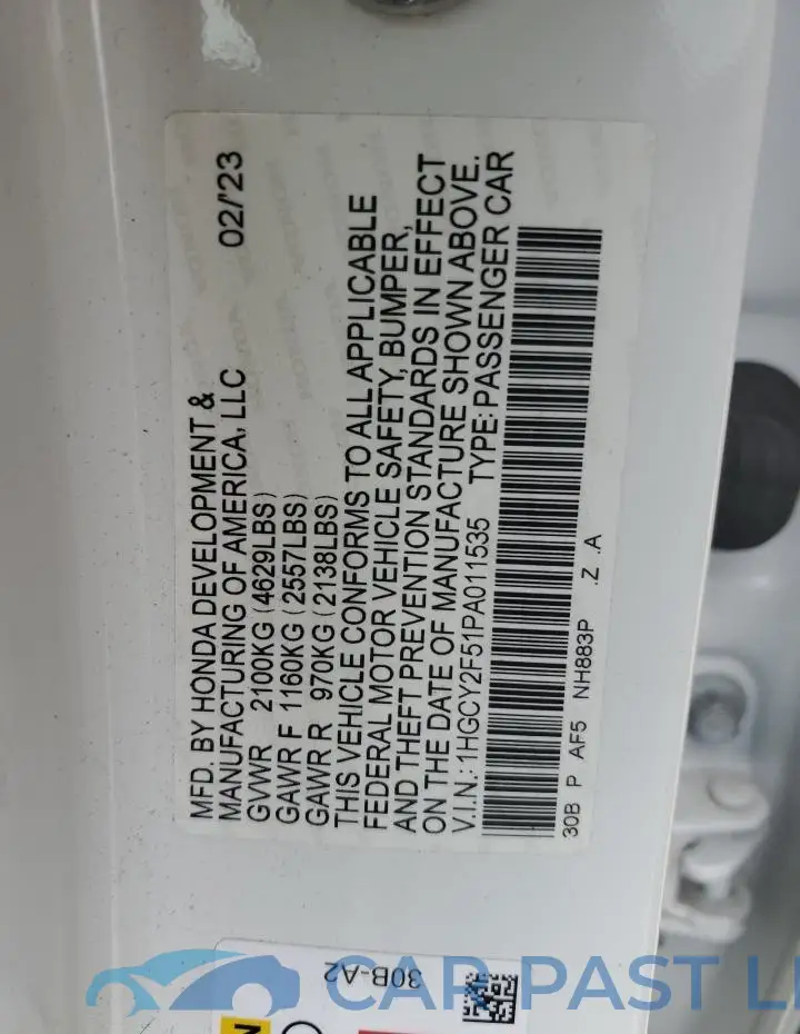 1HGCY2F51PA011535# 12