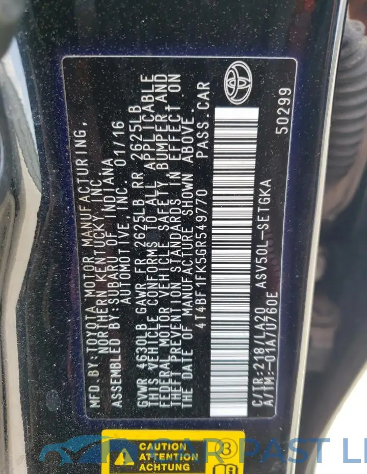 4T4BF1FK5GR549770# 12