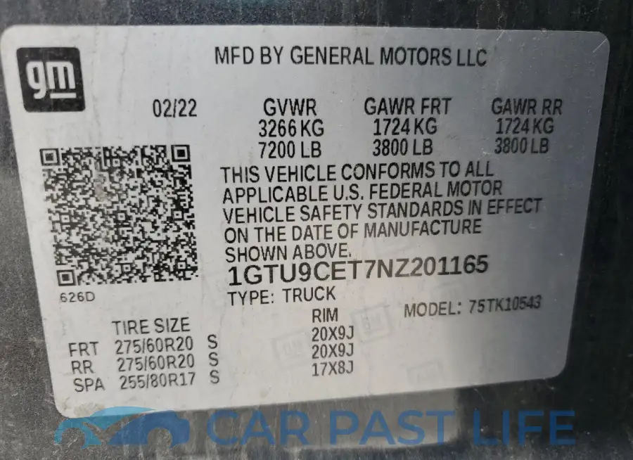 1GTU9CET7NZ201165# 12