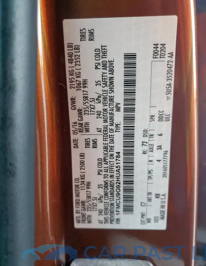 1FMCU9G92HUA51784# 13