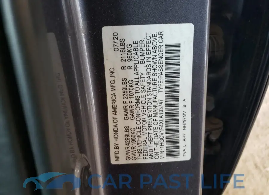 1HGCV1F4XLA103747# 12