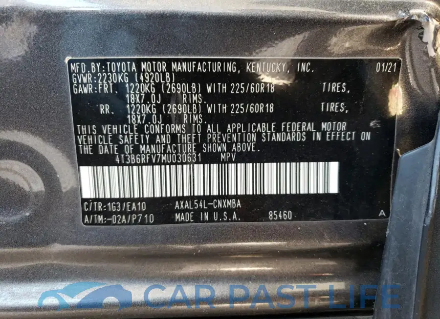 4T3B6RFV7MU030631# 13