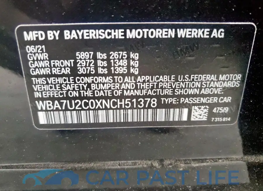 WBA7U2C0XNCH51378# 12