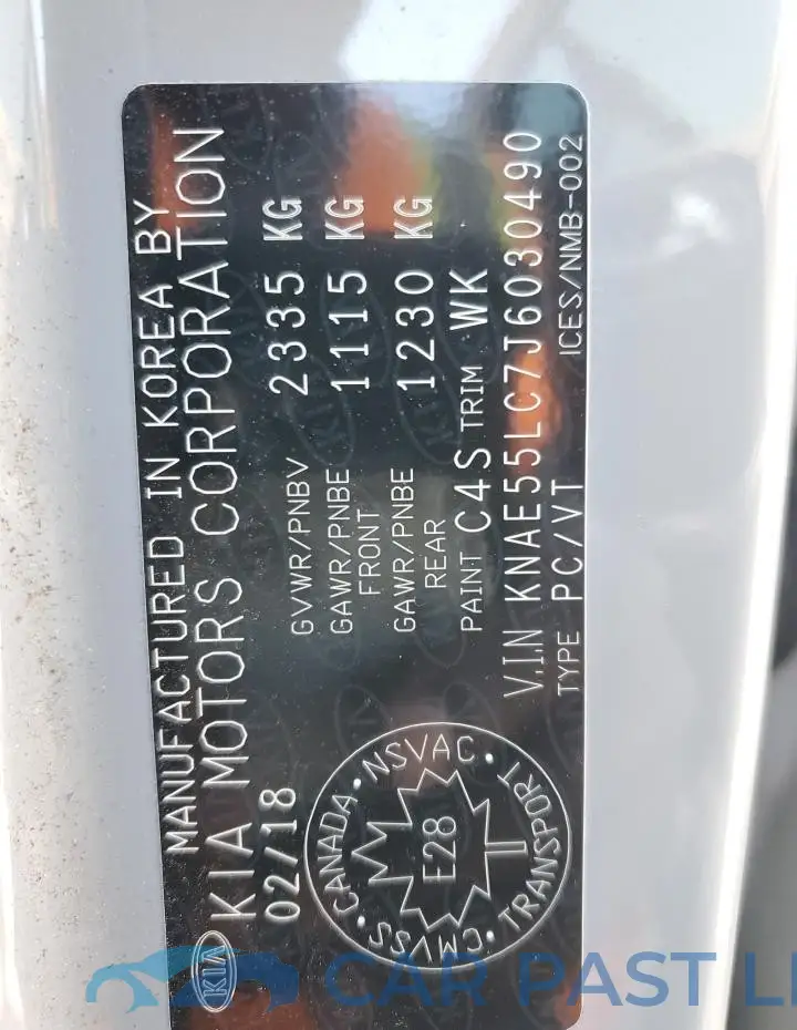 KNAE55LC7J6030490# 12