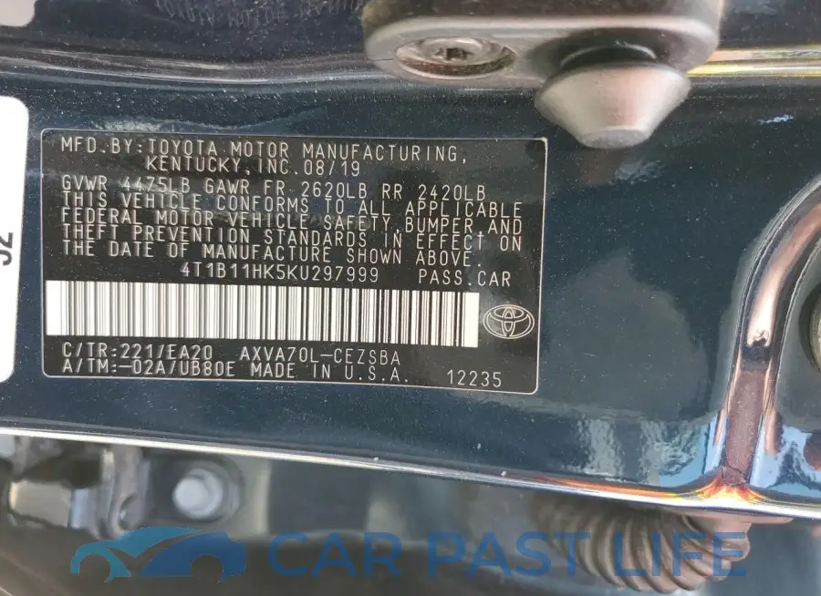 4T1B11HK5KU297999# 12