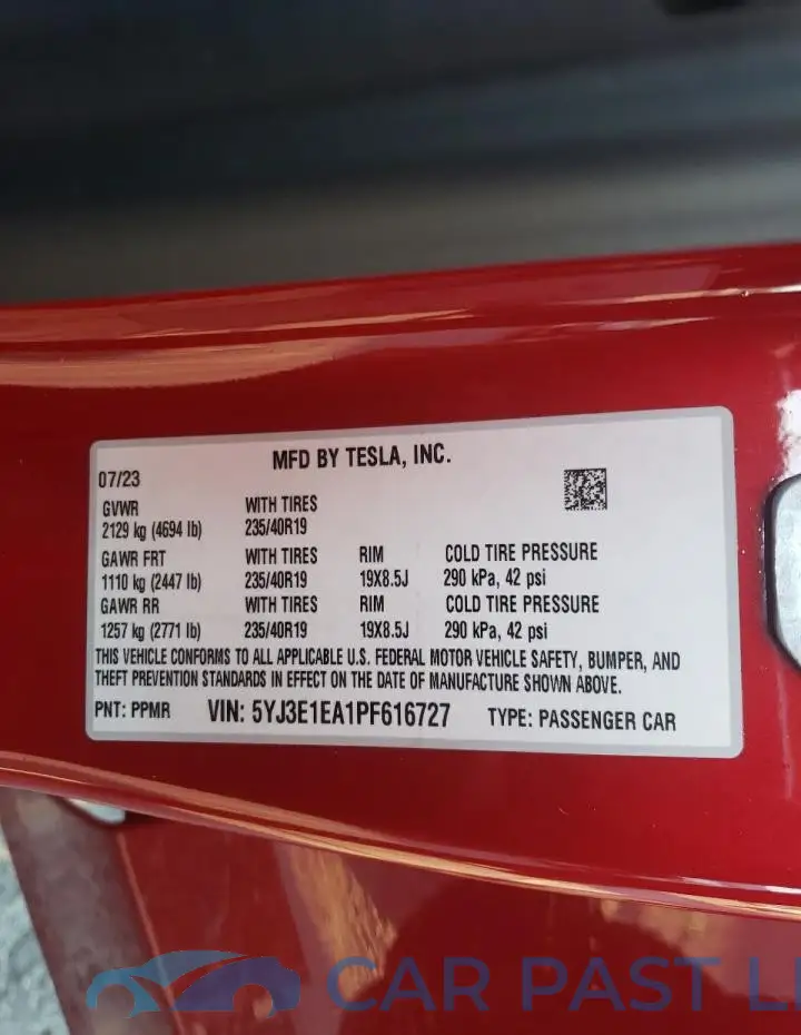 5YJ3E1EA1PF616727# 12