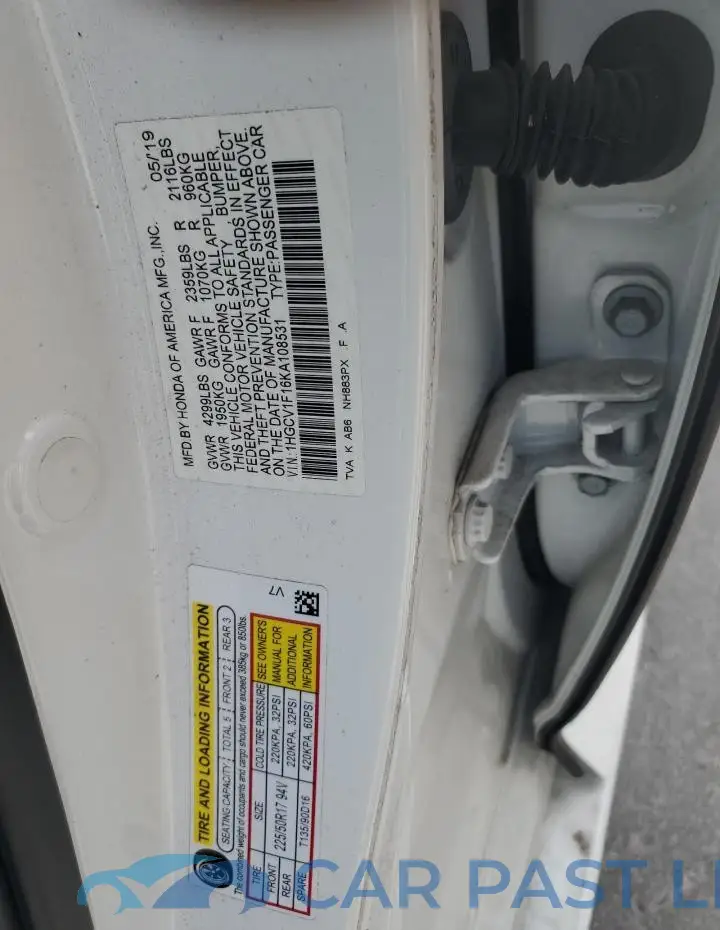 1HGCV1F16KA108531# 12