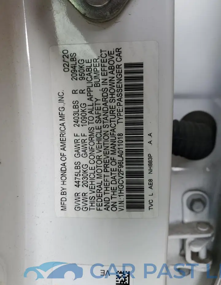 1HGCV2F96LA011018# 13