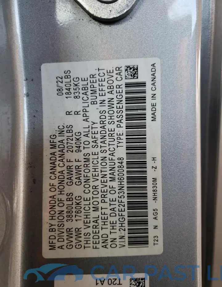 2HGFE2F53NH600848# 12