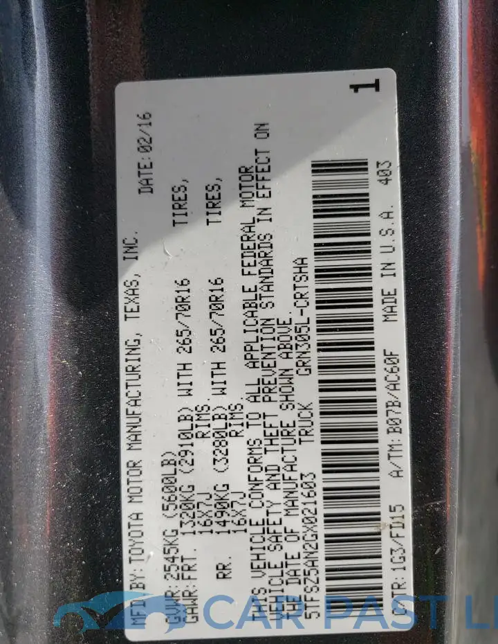 5TFSZ5AN2GX021603# 12
