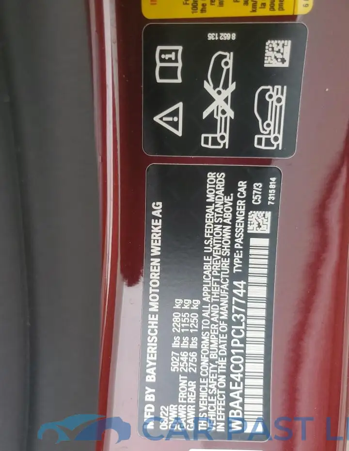 WBAAE4C01PCL37744# 12