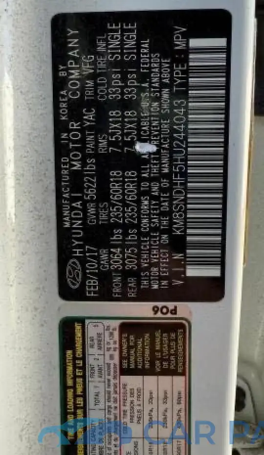 KM8SNDHF5HU244043# 10