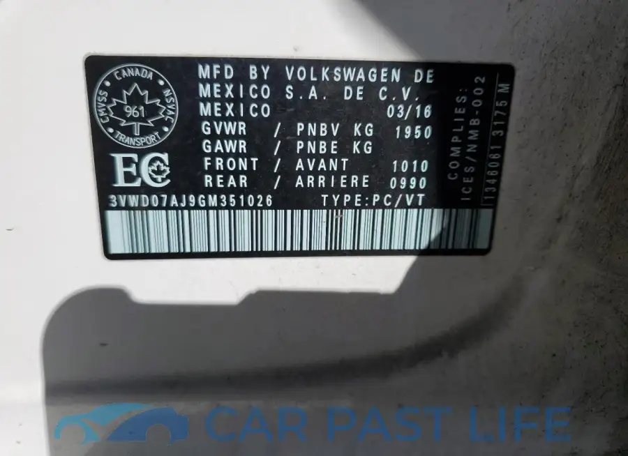 3VWD07AJ9GM351026# 13