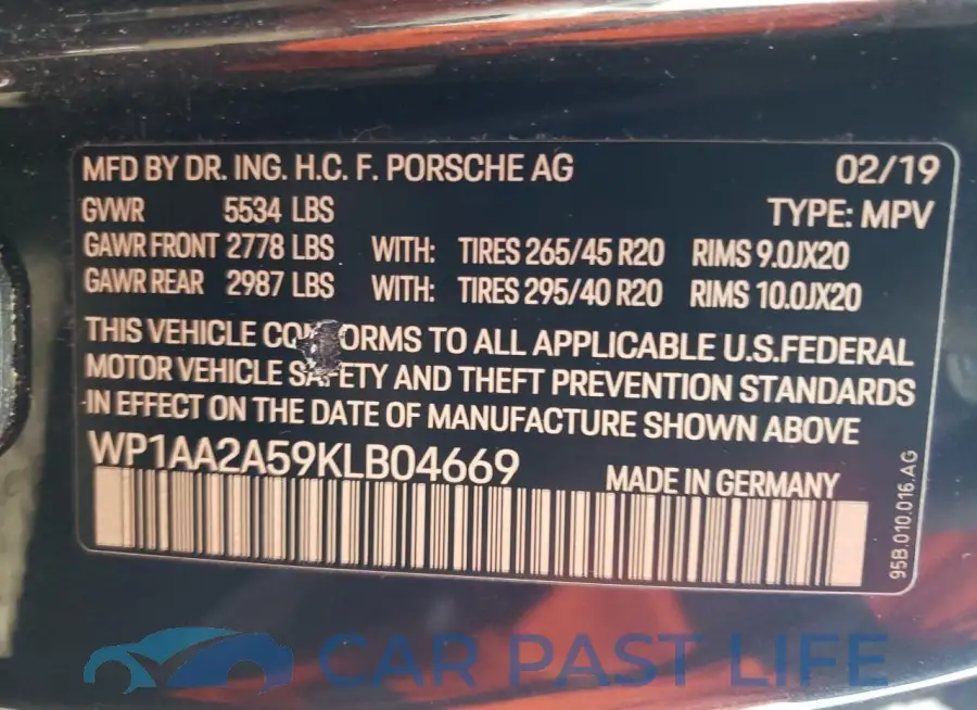 WP1AA2A59KLB04669# 12