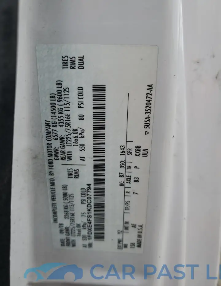 1FDXE4FS1KDC07794# 12