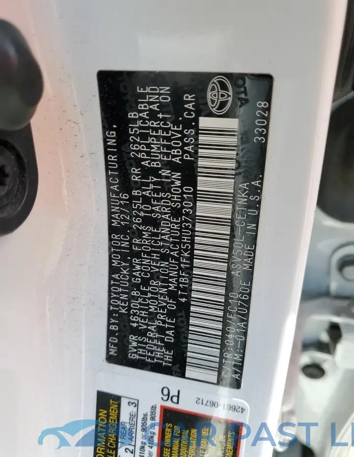 4T1BF1FK5HU373010# 12