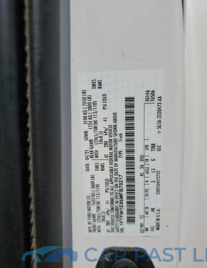 1FTFW1E86MFB70217# 12