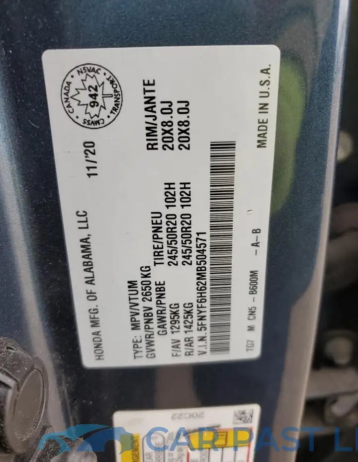 5FNYF6H62MB504571# 14