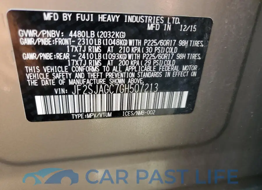 JF2SJAGC7GH507213# 13