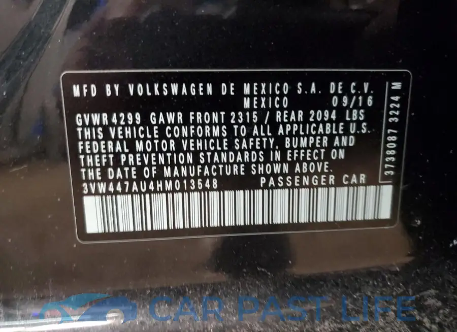 3VW447AU4HM013548# 12