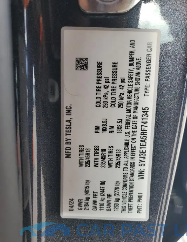 5YJ3E1EA5RF741345# 12