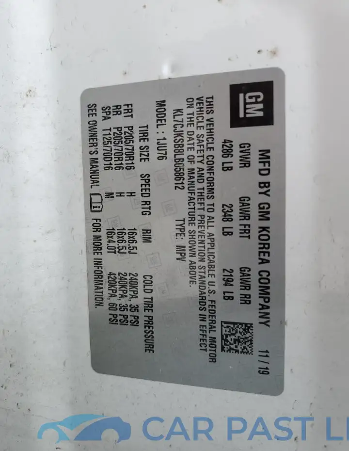 KL7CJKSB8LB058612# 13