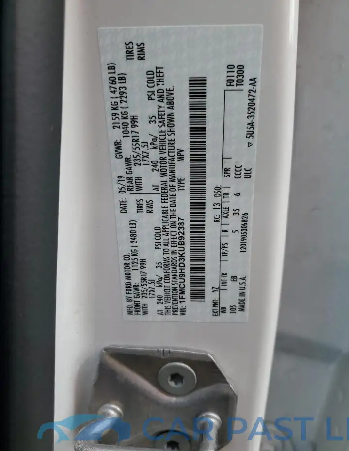 1FMCU9HD3KUB92387# 13