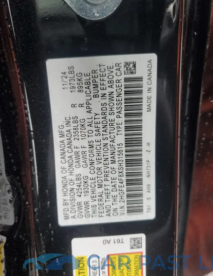 2HGFE4F8XSH315615# 12
