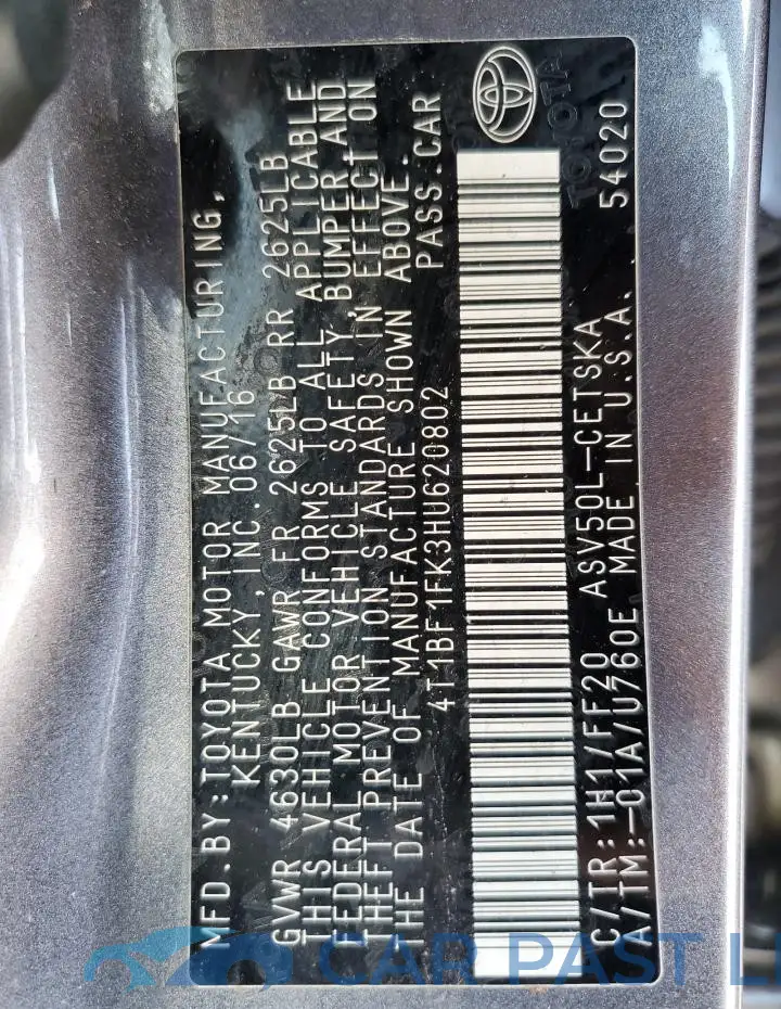 4T1BF1FK3HU620802# 12