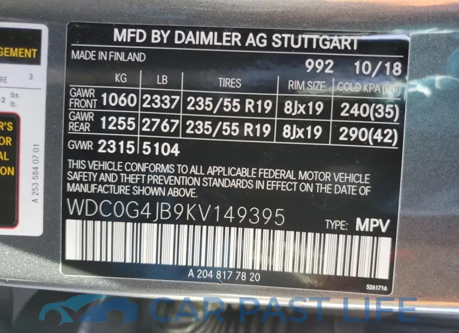 WDC0G4JB9KV149395# 12