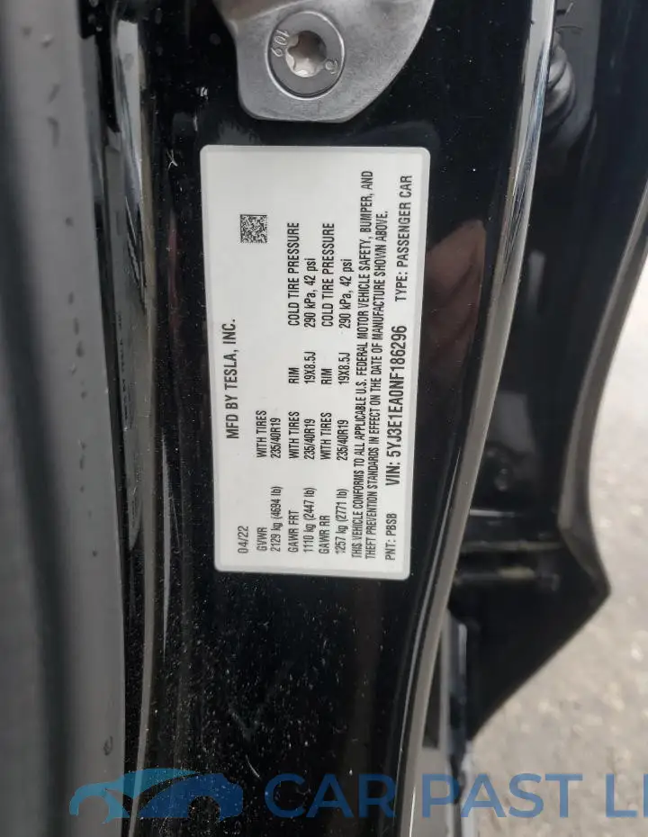 5YJ3E1EA0NF186296# 12