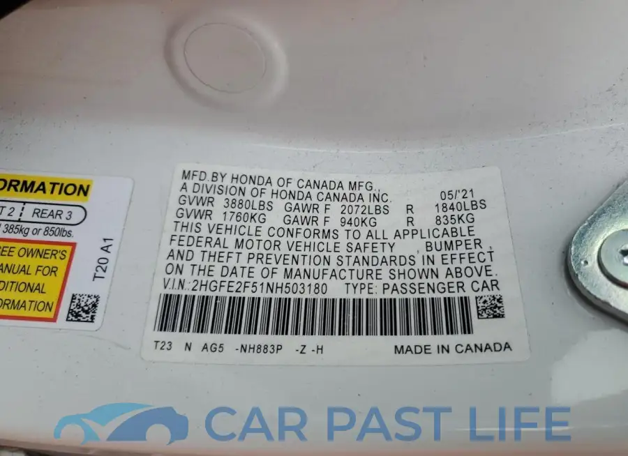 2HGFE2F51NH503180# 12