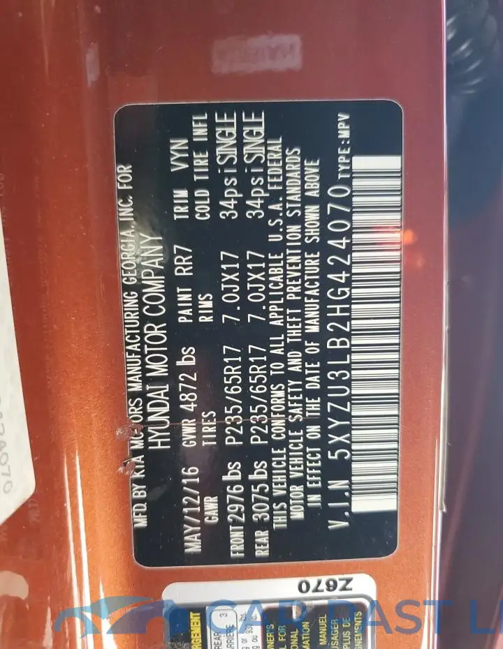 5XYZU3LB2HG424070# 12