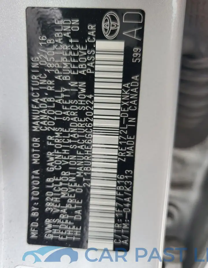 2T1BURHE6GC620224# 12