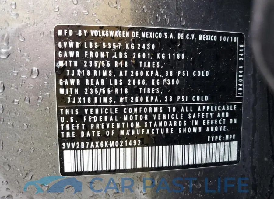 3VV2B7AX6KM021492# 14