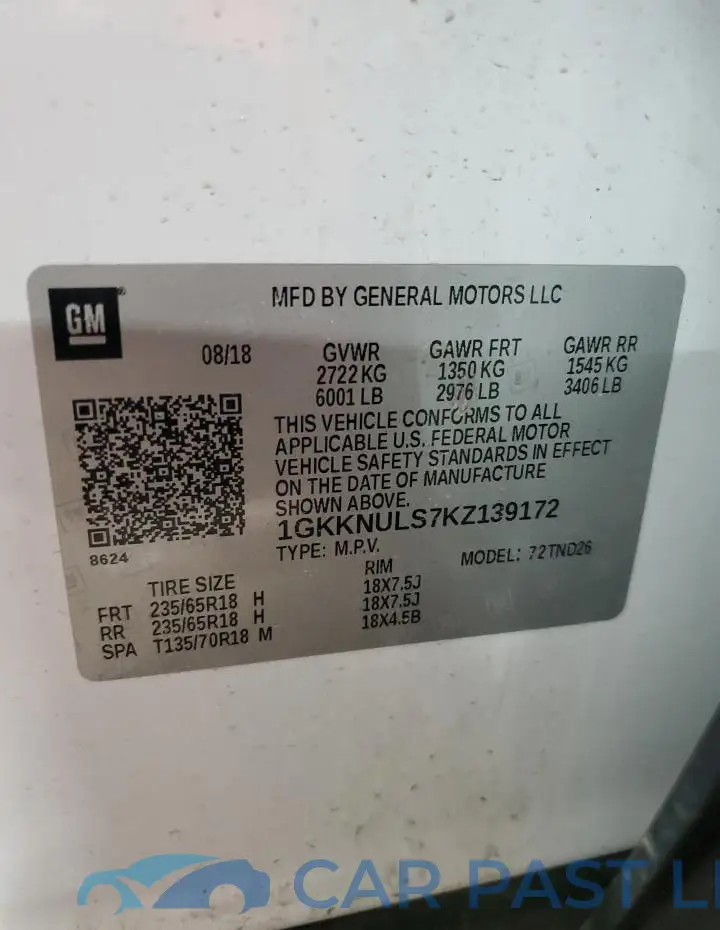 1GKKNULS7KZ139172# 13