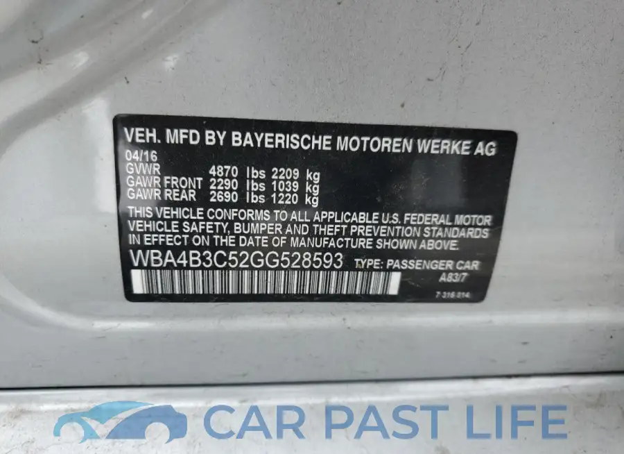 WBA4B3C52GG528593# 13