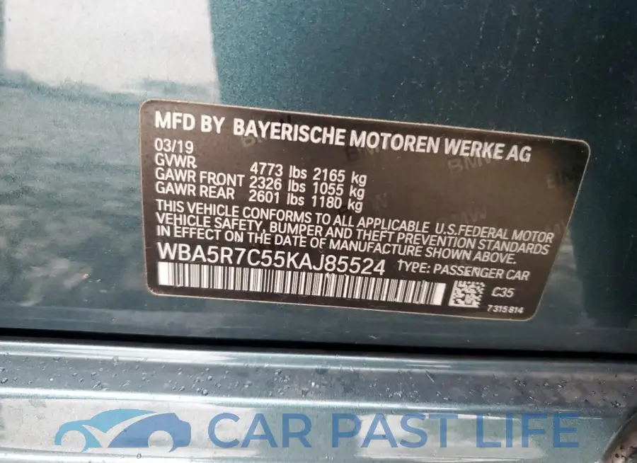 WBA5R7C55KAJ85524# 12