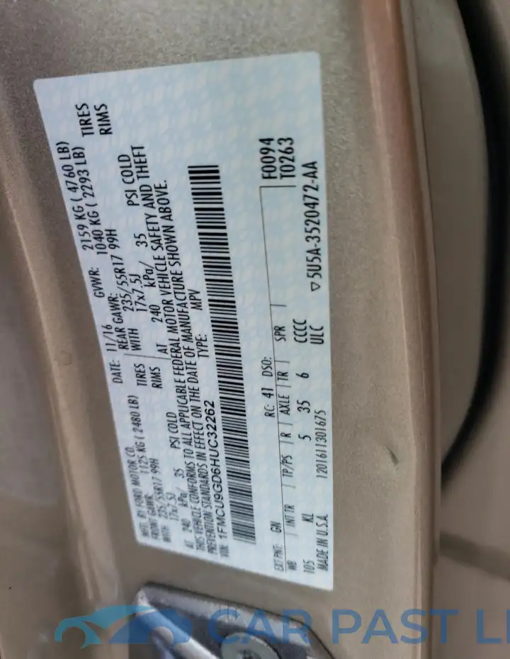 1FMCU9GD6HUC32262# 13