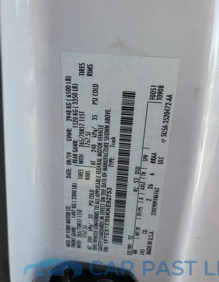1FTEX1EB6KKE92753# 12
