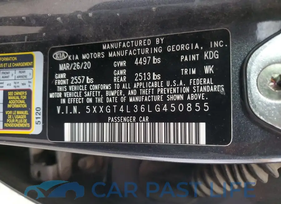 5XXGT4L36LG450855# 12