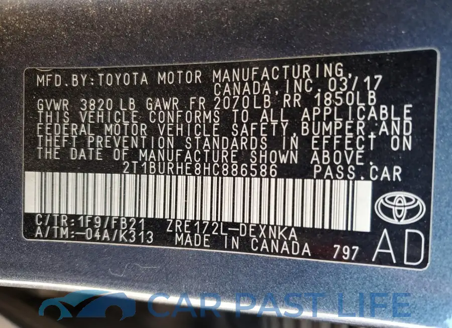2T1BURHE8HC886586# 12