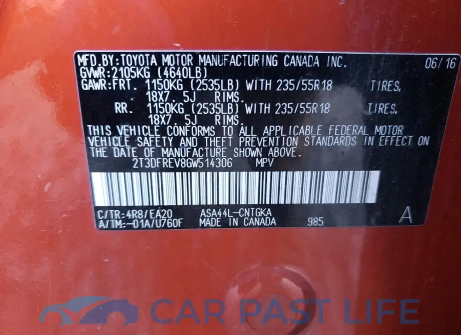 2T3DFREV8GW514306# 13