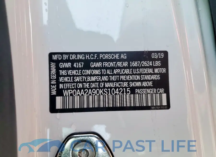 WP0AA2A90KS104215# 12