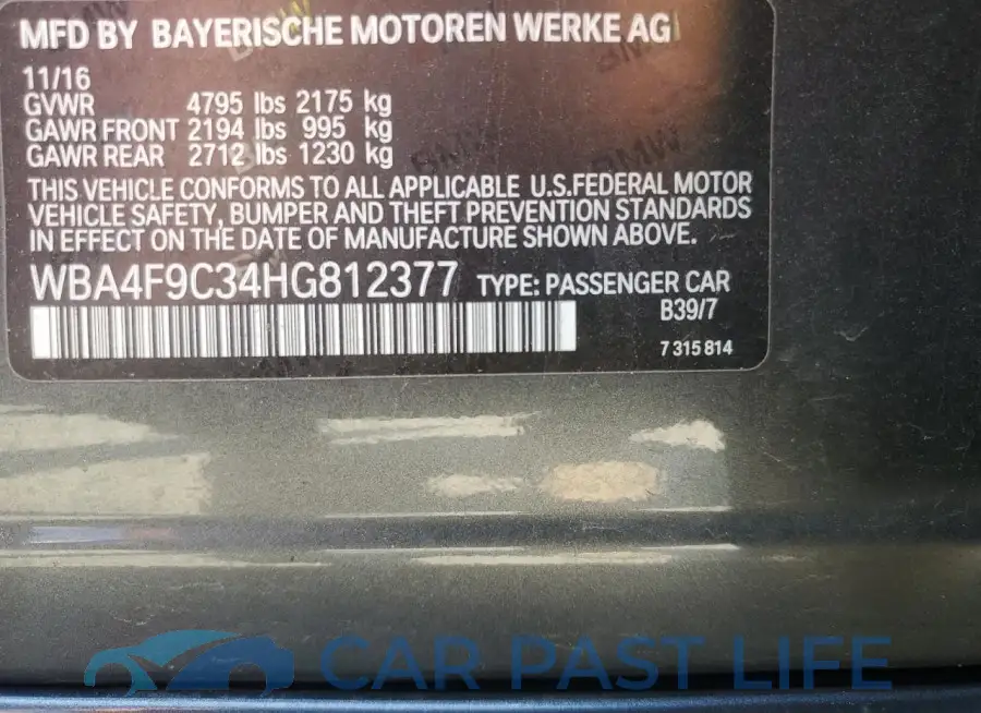 WBA4F9C34HG812377# 12