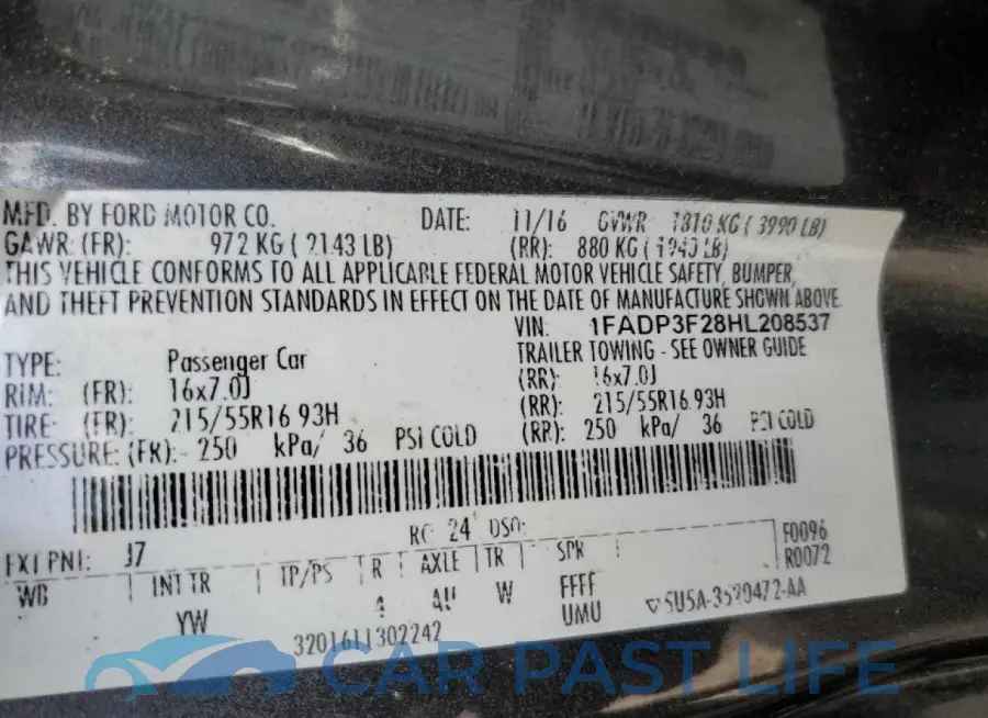 1FADP3F28HL208537# 12