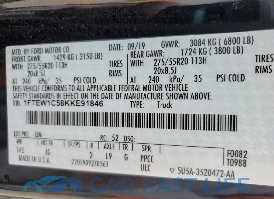 1FTEW1C58KKE91846# 12