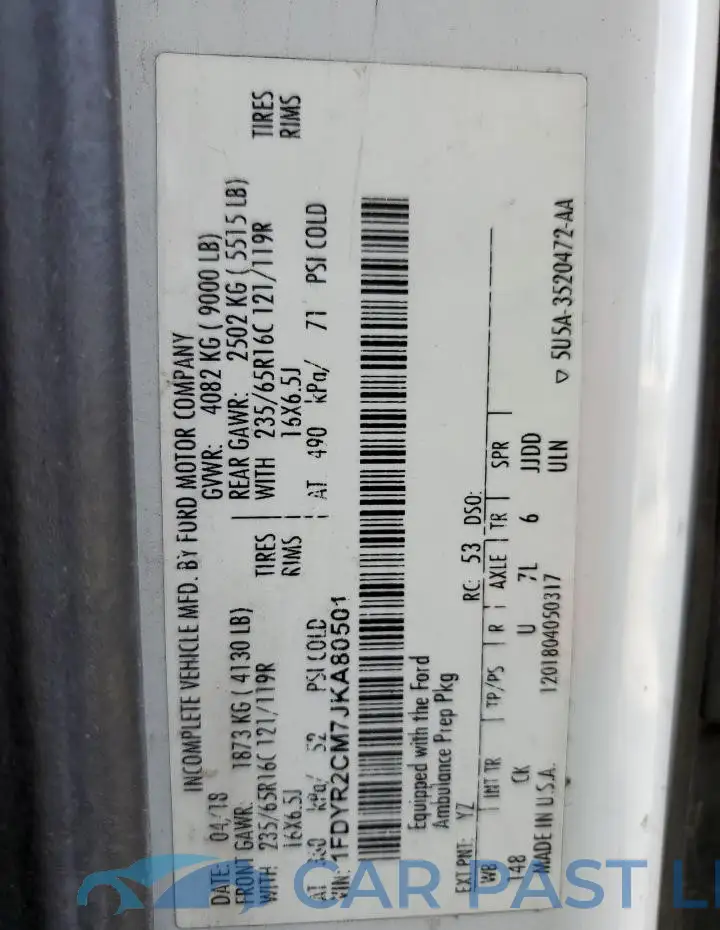 1FDYR2CM7JKA80501# 13