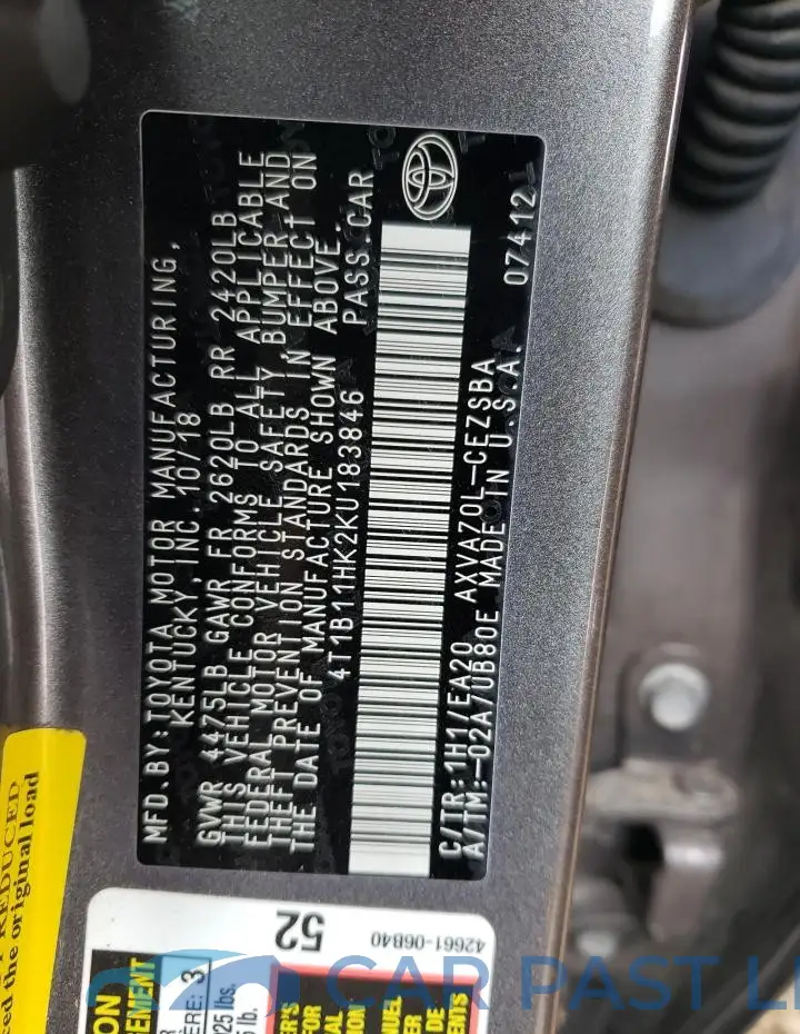 4T1B11HK2KU183846# 13