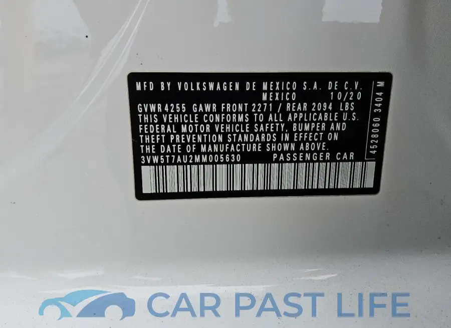 3VW5T7AU2MM005630# 12
